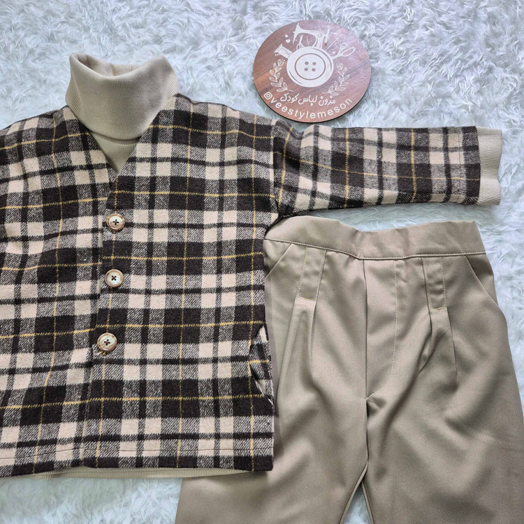 ژاکت یقه 7 رنگ کرم قهواه ای